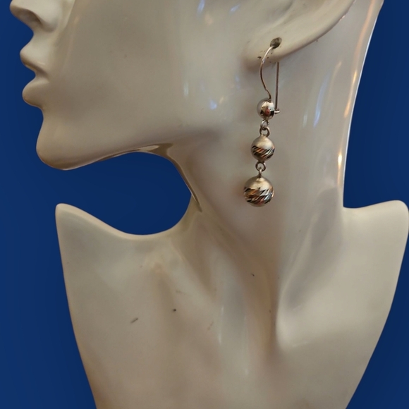 Vintage Sterling Silver Beaded Drop Dangle Hook Earrings - Picture 1 of 5